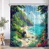 Beach Shower Curtain Seaside Landscape Coconut Tree Sea Summer Vacation Bathroom Decor Holiday Polyester Bath Curtain with Hook