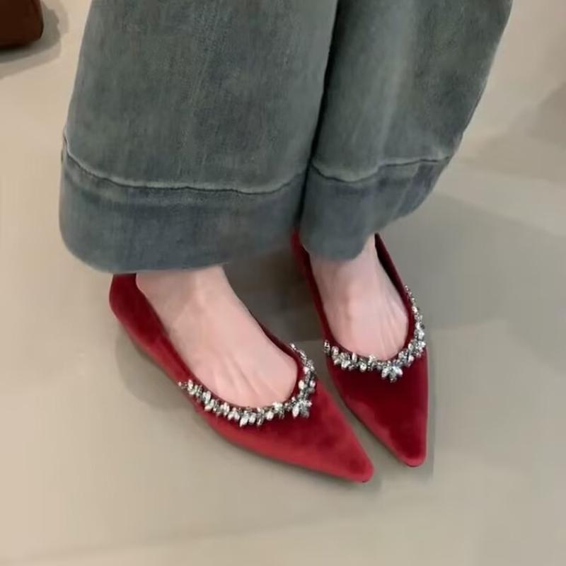 Fashion 2025 New Women  Flats Shoes Fashion Crystal Pointed Toe Shoes Laides Comfort Soft Sole Wedding Party Shoes