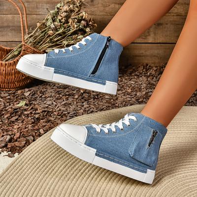 Vysoké boty dámské platformové plátěné boty jaro nové kulatá špička boční zip vysoké neformální skate boty dámské