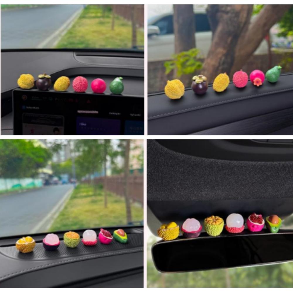 6PCS Fruit Rearview Mirror Dashboard Decoration Cute Gift Interior Ornaments Center Console Figure Bicycle Car Navigation Doll