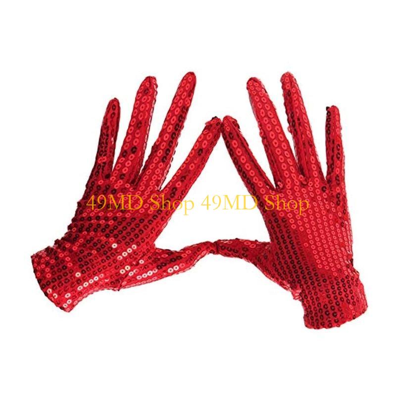 49MD Internet Celebrity Gloves Fashion Stage Performance Sequins Short Glove Black Silver Red Yellow Blue Shinning Mittens