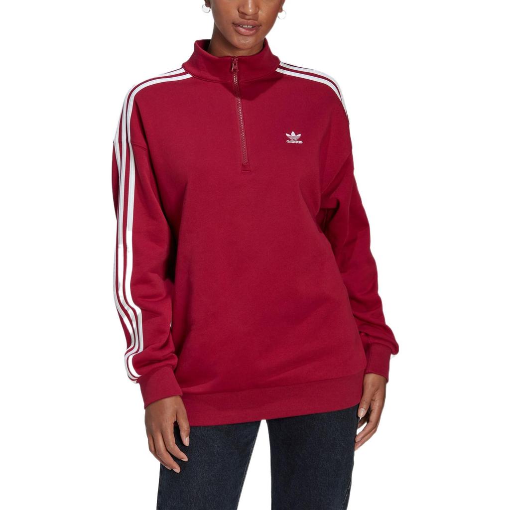 Adidas Originals Trefoil Logo Print Stripe Half-Zip Stand Collar Jacket Women Jacket Red II6086