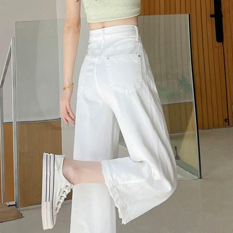 Women's Retro Lace Trim Wide-Leg Jeans 2026 Summer Collection