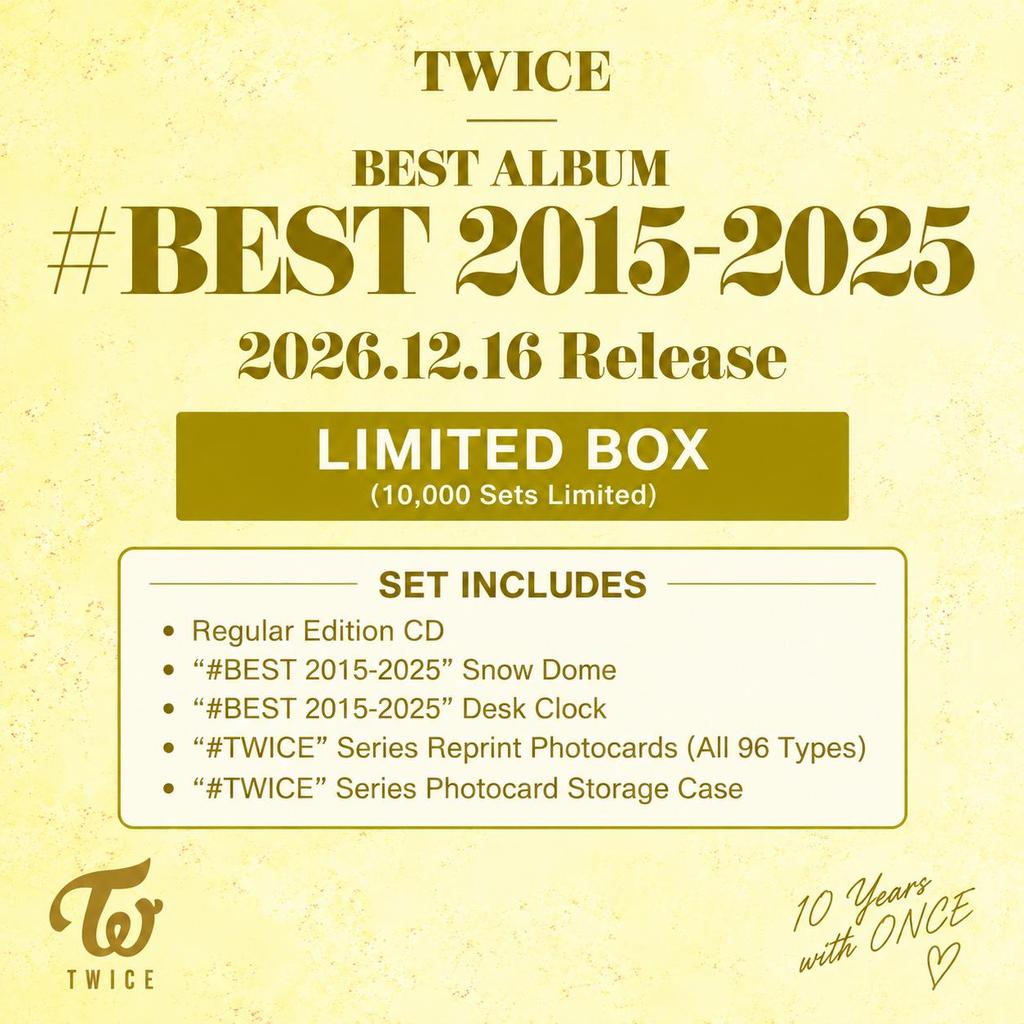 TWICE #BEST 2015-2025 BEST ALBUM Limited Box Sealed CD Snow Dome Desk Clock 96 Photocards Japan 2026 / Pre-Order