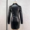 Dámské šaty z matné kůže Elegantní bodycon plisované mini šaty s dlouhým rukávem Párty Stretch PU Slim Y2K šaty do klubů s plným knoflíkem Novinka
