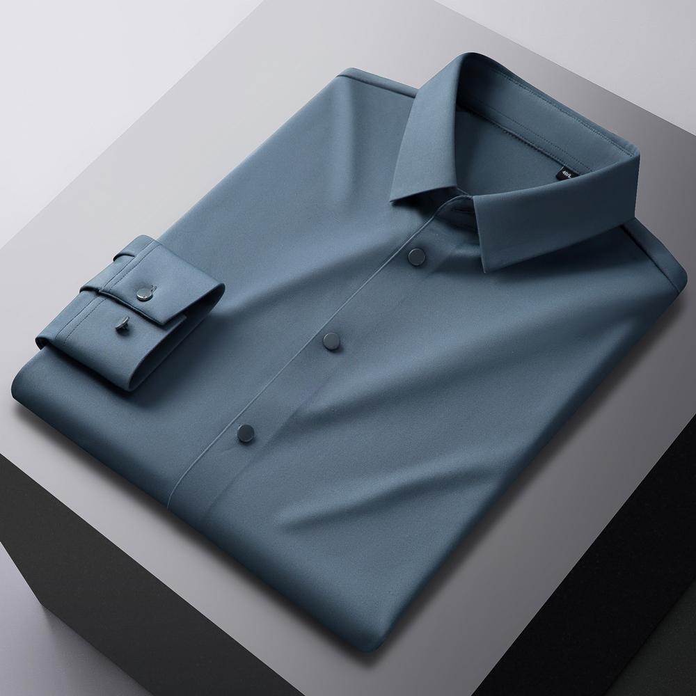 Men's Non-Iron Stretch Formal Long Sleeve Dress Shirt - Solid Color Pocketless Comfort, Classic Fit Quality Fabric for Business Office