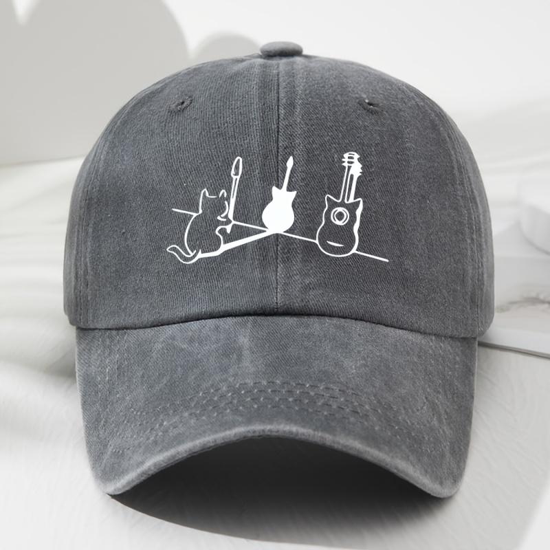 Unisex Adjustable Soft Top Baseball Cap - Cat and Guitar Print Design Lightweight and Breathable Outdoor Fishing Hat