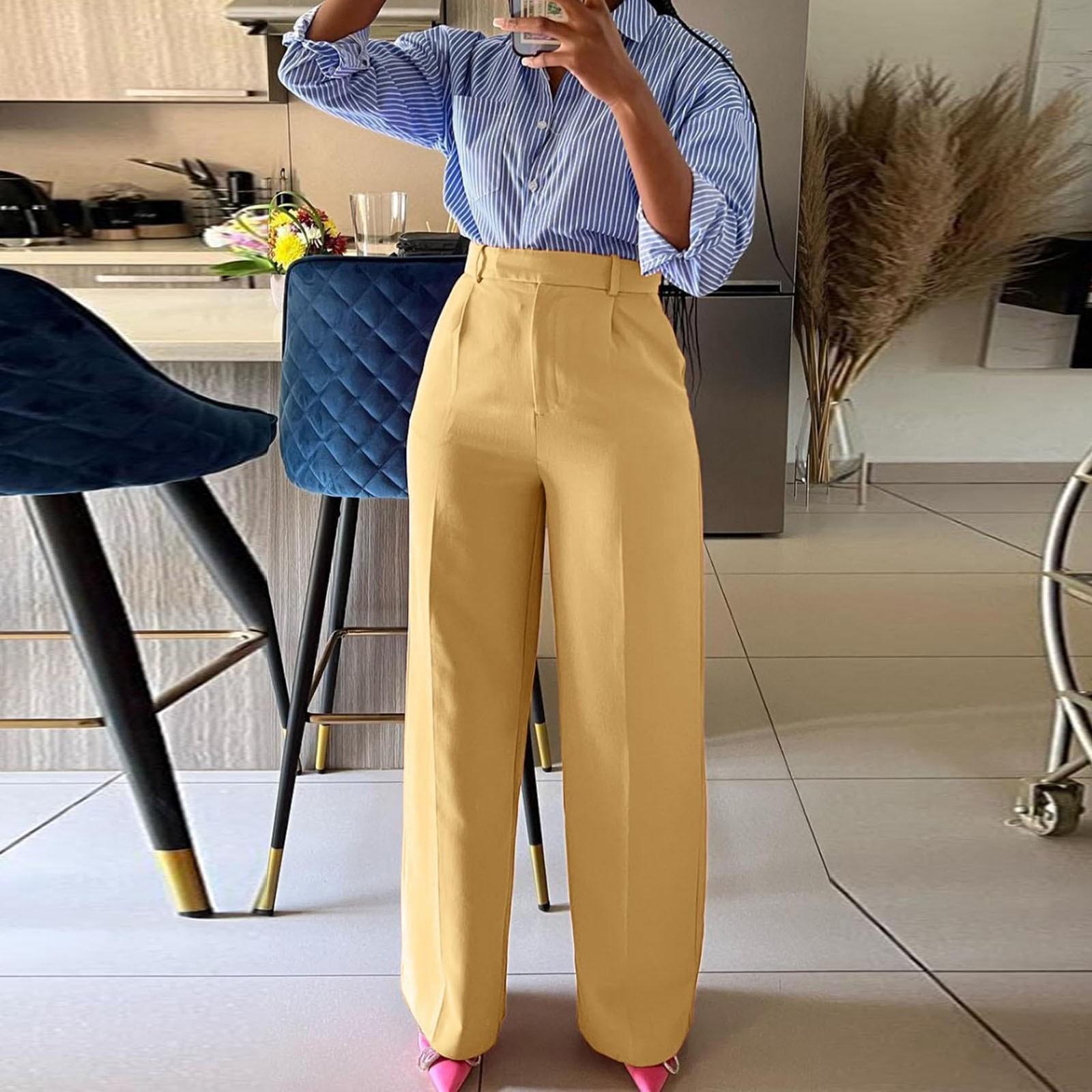 

Повсякденні офіційні жіночі штани з високою талією і драпіруванням XL жовтий