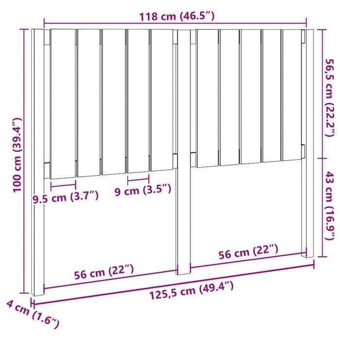 VidaXL Headboard Grey 125.5x4x100 Cm Solid Pine Wood 818862