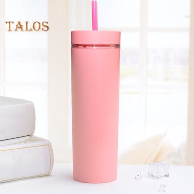 500ml Skinny Tumbler with Lid And Straw Double Wall Sippy Cup BPA-Free Tumblers Insulated Travel Mug for Iced Coffee Reusable Party
