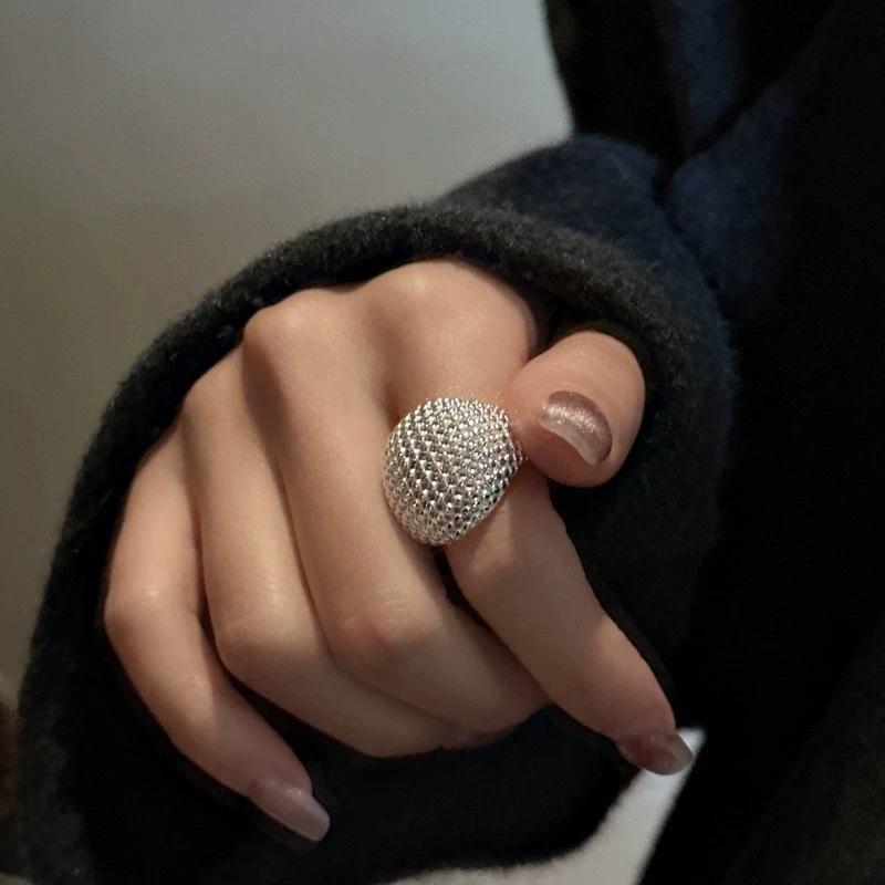925 Silver Jewelry Hollow Sphere Adjustable Rings For Women Engagement Wedding Vintage Accessories Jewellery Argent 925