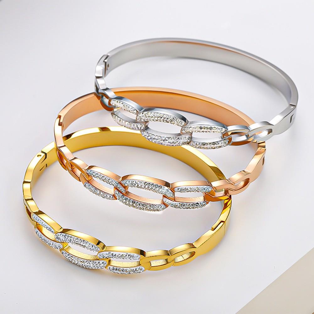18K Gold-Plated Geometric Titanium Steel Bracelet with Rhinestones