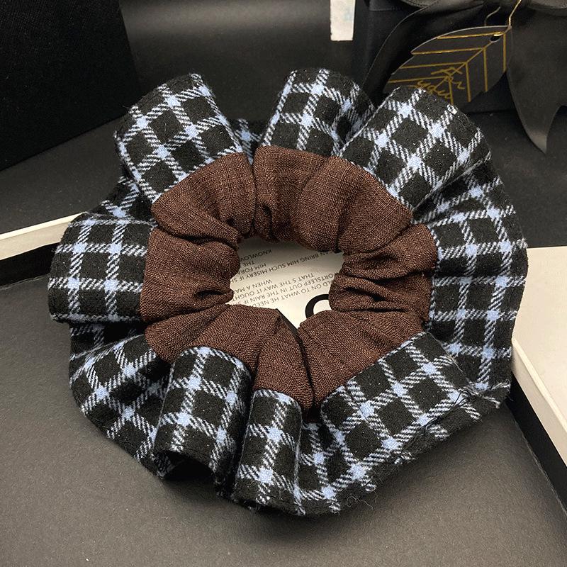2025 Autumn/Winter Color Block Plaid Patchwork High Elasticity Hair Rope - Korean Style Temperament Ponytail Hair Accessory