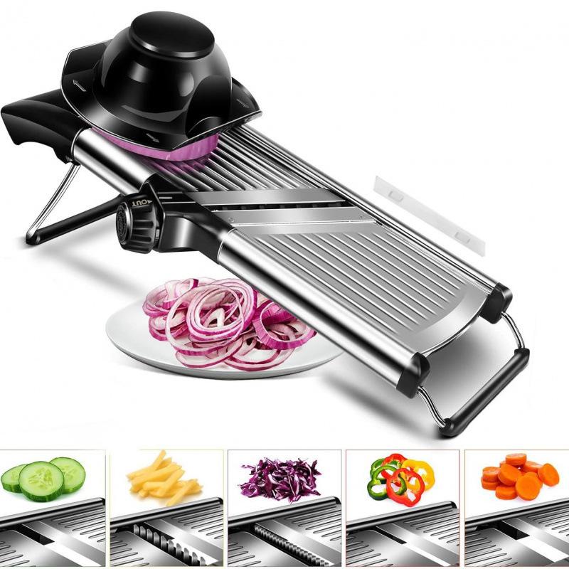 Adjustable Mandoline Slicer, Multi-Blade Vegetable Cutter with Safety Hand Guard, Stainless Steel Vegetable Slicer