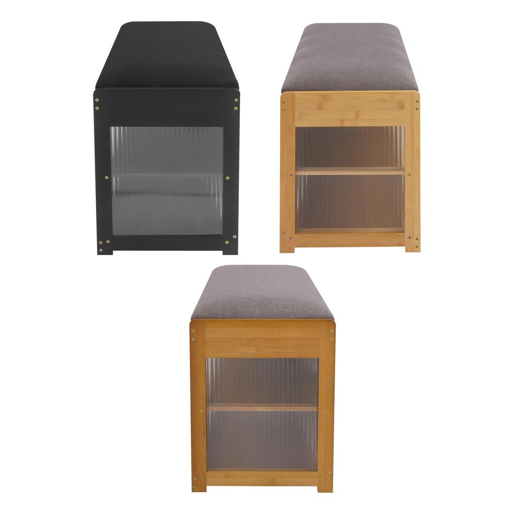 2-Tier Shoe Bench with Cushion, Sturdy Bamboo Shoe Storage Stool for Entryway, Hallway – Brown/Black/Log Color