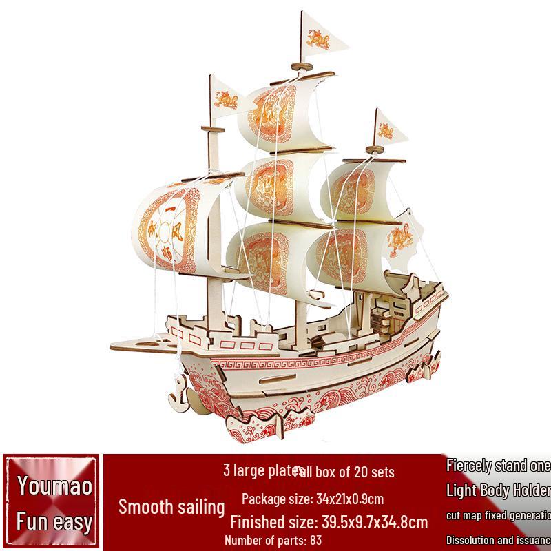 DIY Wooden Ancient Sailing Ship Model Kit: 3D Puzzle, Handmade Silk Merchant Vessel for Adults