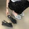 Fashion 2025 Luxury Designer Elegant Sandals Woman Summer Flower Buckle Strap Pumps Women Sexy Pointed Toe Wedge Heels Fashion Mule Shoe