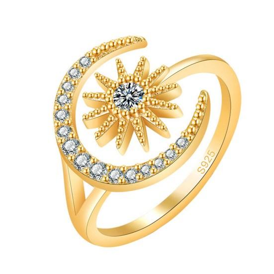 Frauen Ring Öffnung geometrische zierliche elegante Temperament Geschenk Strass eingebettet Stern Mond Fingerring