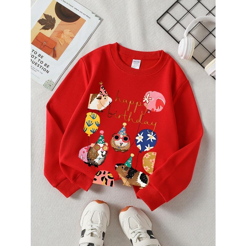 Girls' Crewneck Sweatshirt Cute Guinea Pigs with Party Hats And Machine Washable, Spring And Autumn, Sportswear And Casual Wear