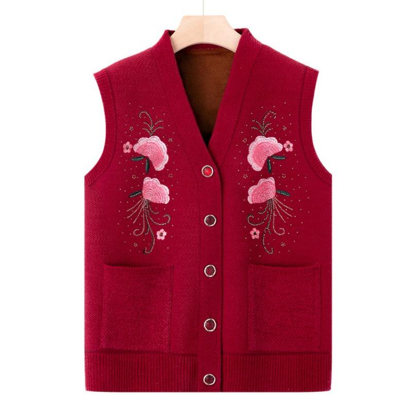 Middle-aged sweater vest female grandma vest mother autumn and winter velvet thickened vest old lady warm vest