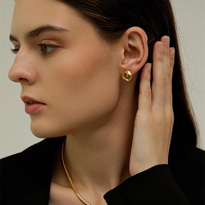 Wind Oval Hollow Jelly Bean S925 Silver Needle Earrings Earrings Fashion Commuter Versatile Earrings Women