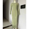 Long Sleeve Round Neck Ribbed Knit Bodycon Midi Dress High Waist Solid Color Sweater Women