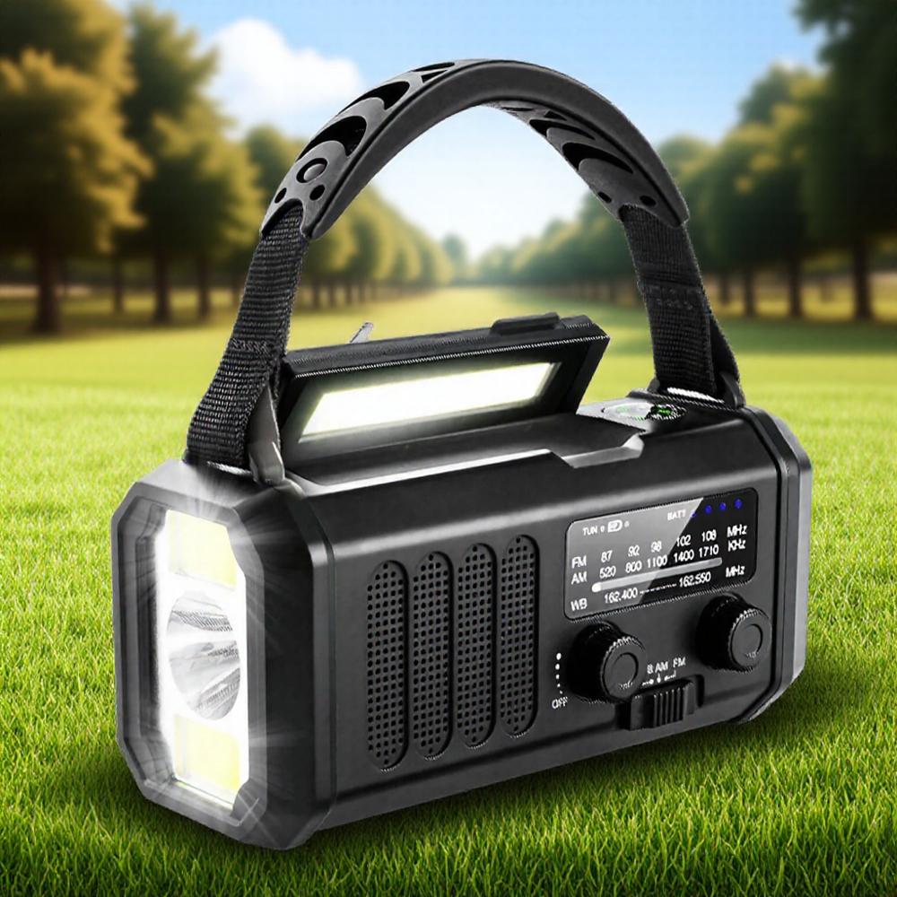 10000mAh Emergency Radio Solar Crank AM FM Weather Alert USB C Charger Flashlight SOS Alarm Compass Outdoor Survival Gear