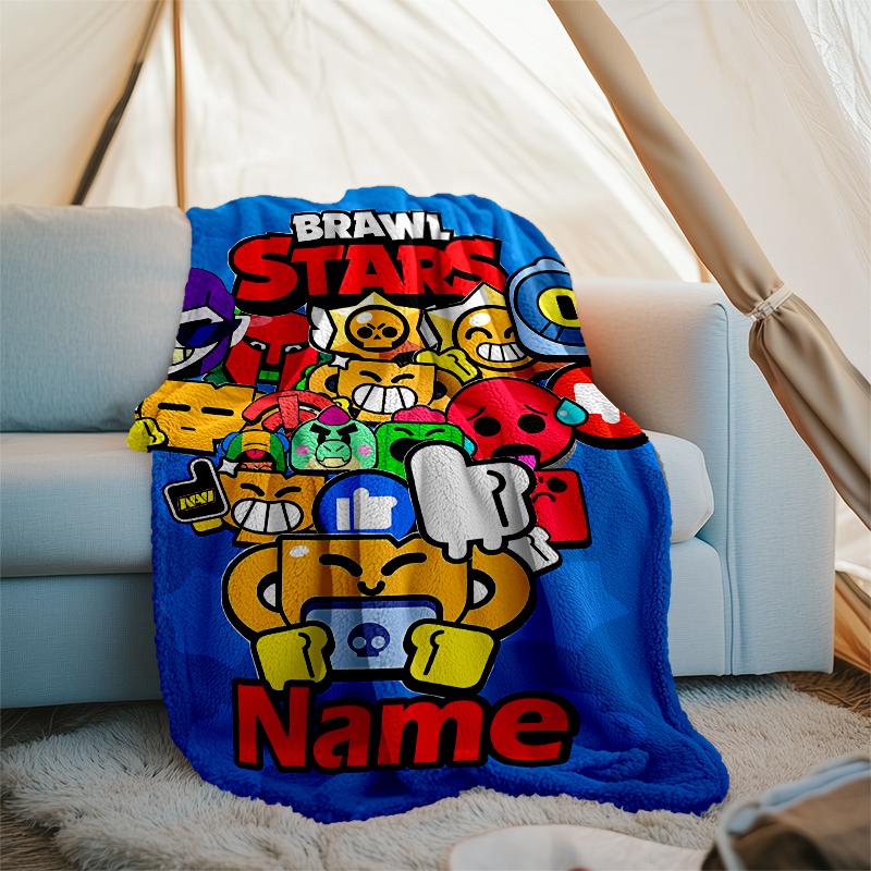 Personalized Custom Name Blanket - Brawl Stars Print Design,Blanket for Sofa,Bed,Travel,Camping - Soft and Warm, Great Gift