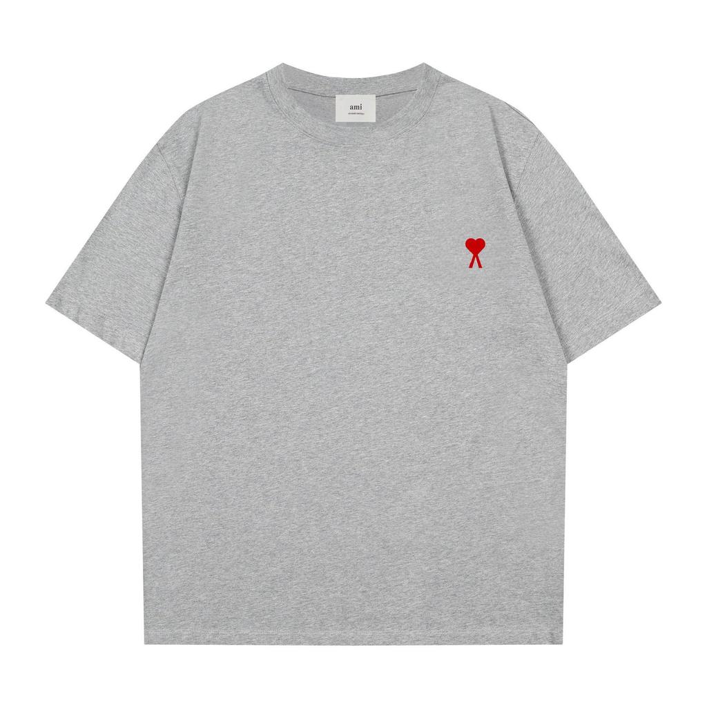 AMI Youth Embroidered Men's Crew Neck Short Sleeve Cotton T-Shirt - Casual Street Fashion