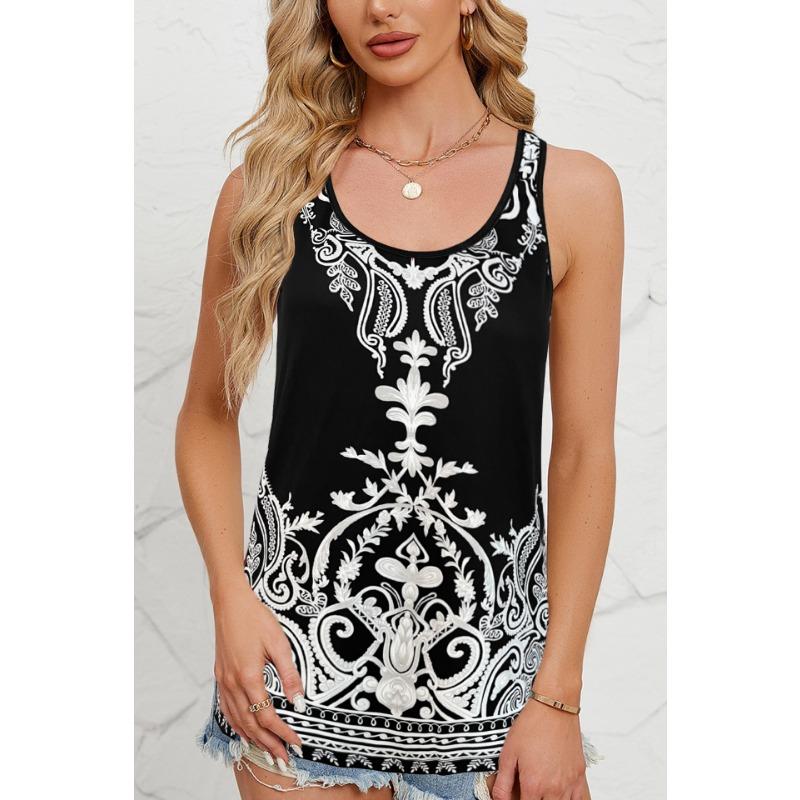 Women's Spring and Summer New Round Neck Printed Fashion Temperament Vest Tops