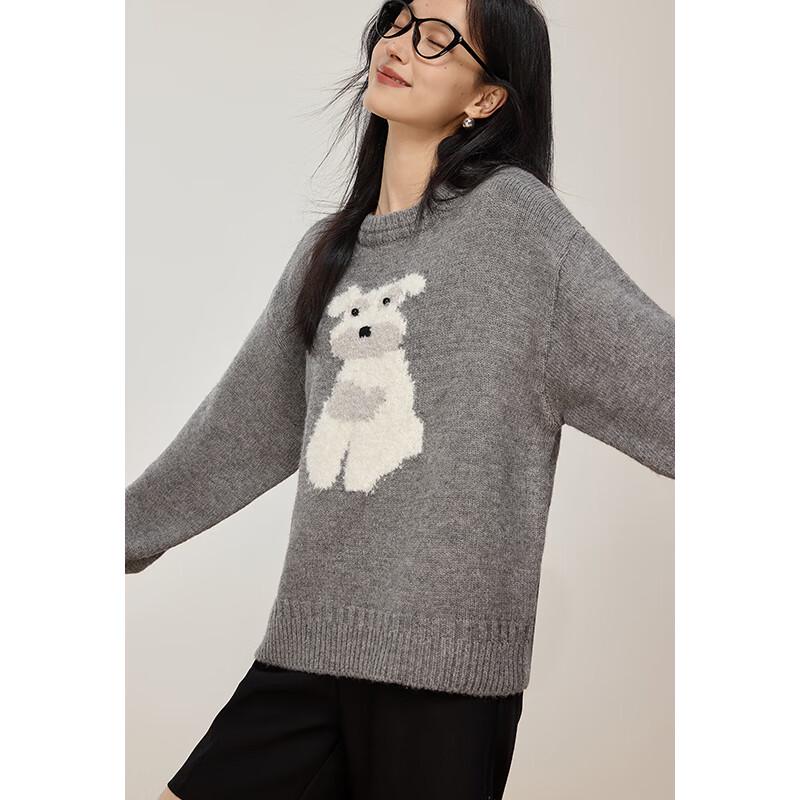 VICTORIA&VERA Women's Puppy Jacquard Knit Sweater