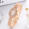 New Fashion Casual Women Watches Full Diamond Oval Dial Bracelet Bracelet Women Fashion Versatile Quartz Watch Relogio Feminino
