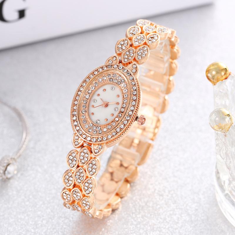 New Fashion Casual Women Watches Full Diamond Oval Dial Bracelet Bracelet Women Fashion Versatile Quartz Watch Relogio Feminino