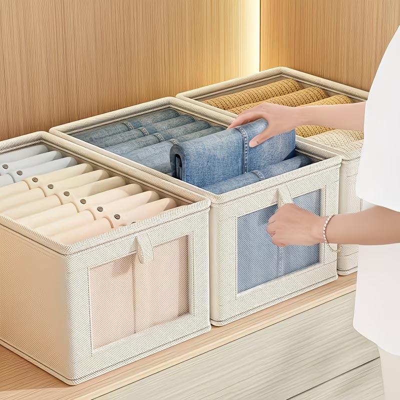 

1PC Thicken Clothes Organizer Dustproof Visual Drawers Organizer Foldable with Lid Home Supplies S бежевий