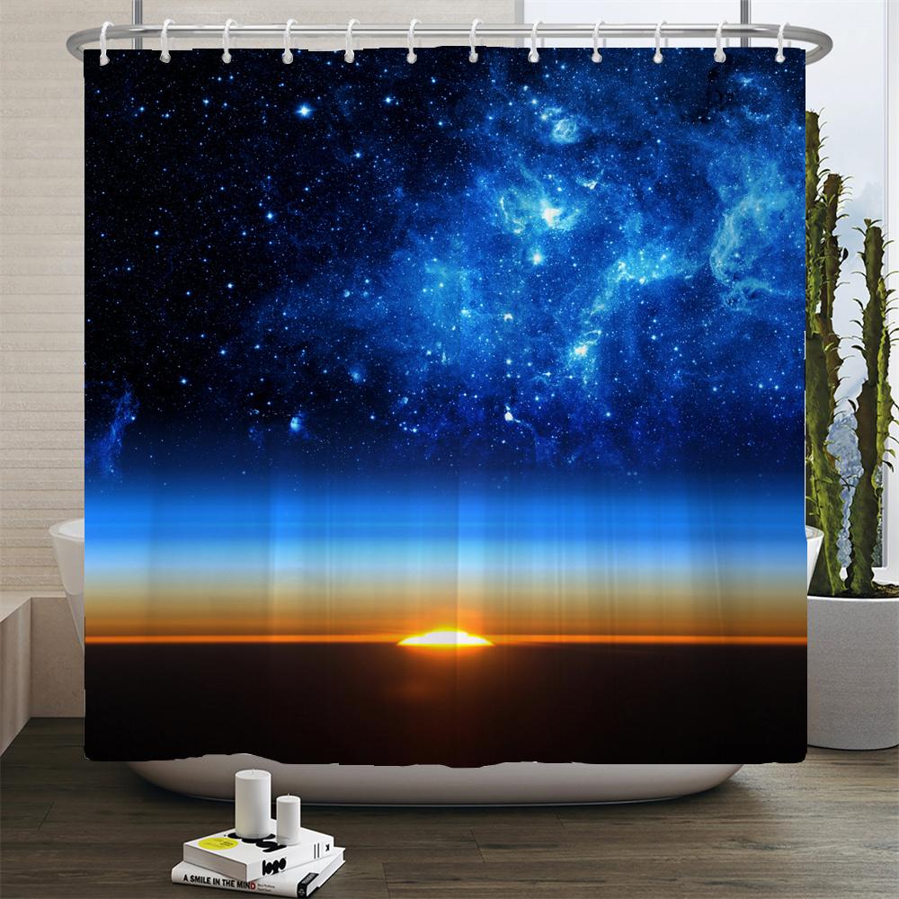 Full Moon Shower Curtain Ocean Landscape Starry Sky Waterproof Fabric Shower Curtains Bathroom Accessories Curtain With Hooks