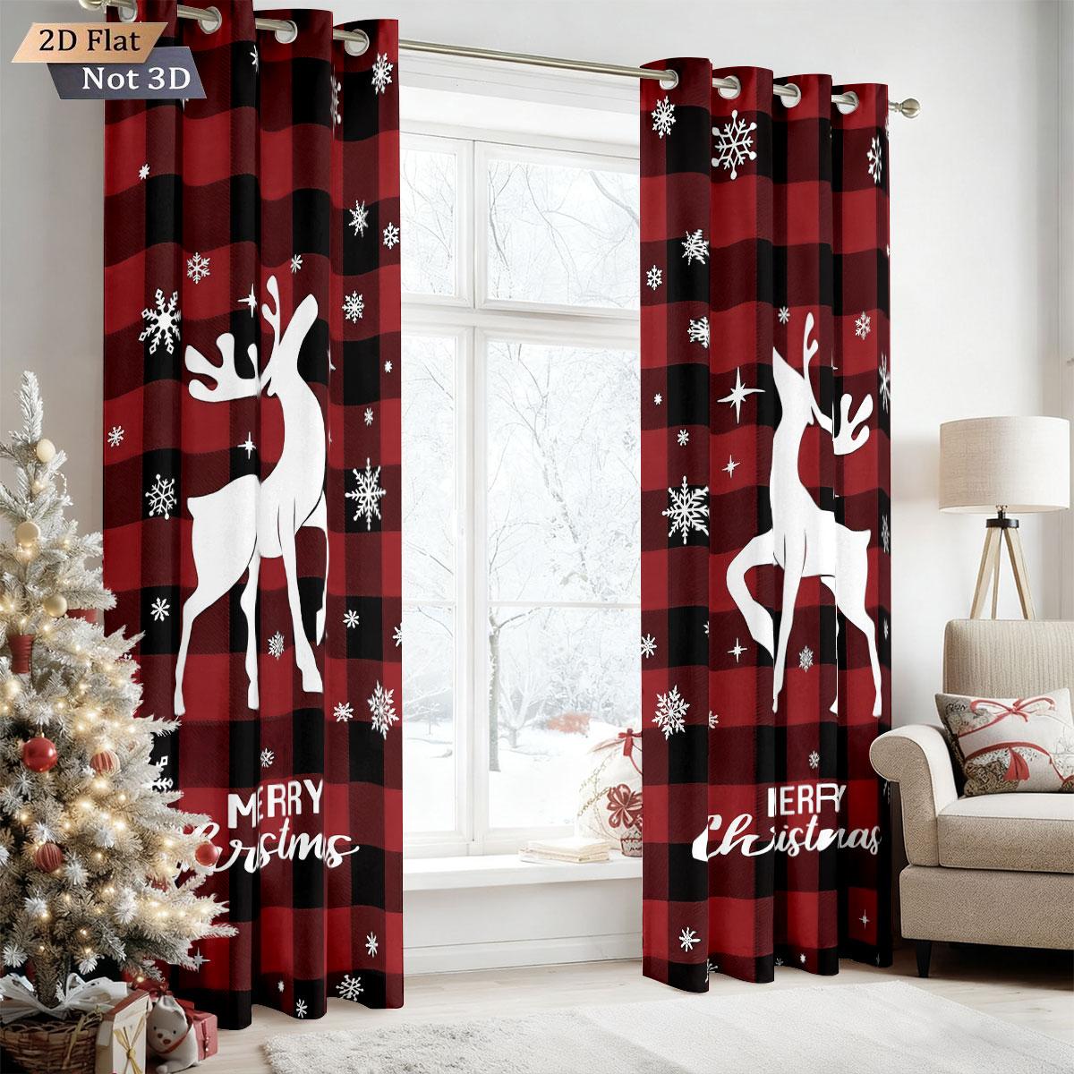 

2 шт. Клетчатые рождественские шторы с принтом оленей, затемняющие, разных размеров, для гостиной, изоляция, украшение, машинная стирка 140x160&Grommet Top