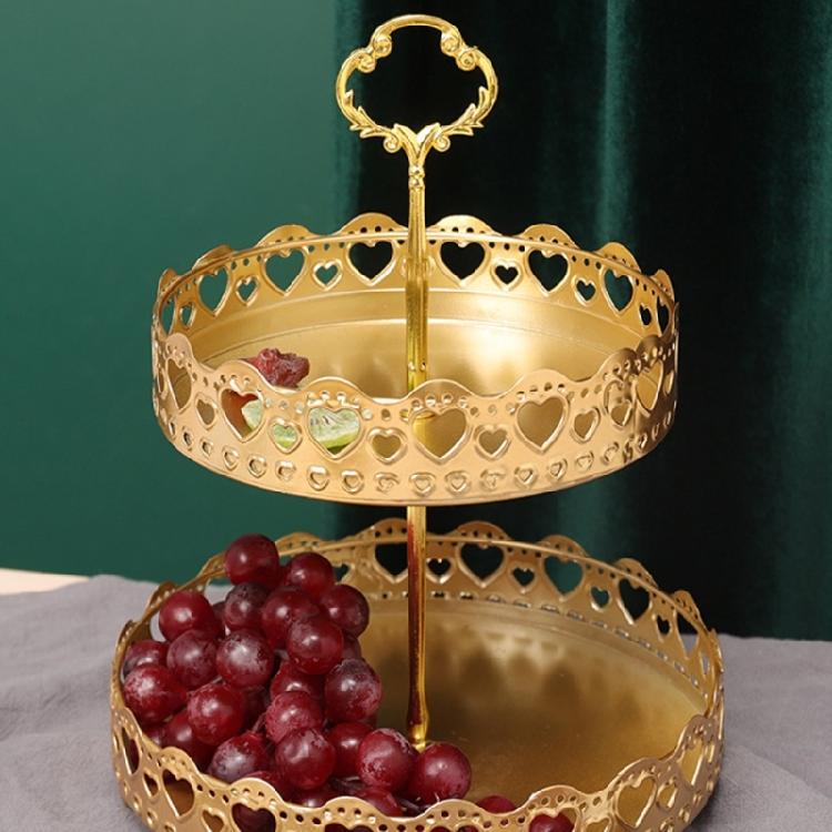 Multi Purpose 2 Tiers Iron Stand for Fruits Vegetables and Snacks Detachable Fruit Holder Tray Nonslip Base Basket