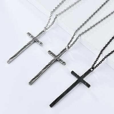 Einfache Kalt-Neutrale Stil Edelstahl Kreuz Halskette Retro Anhänger Schmuck
