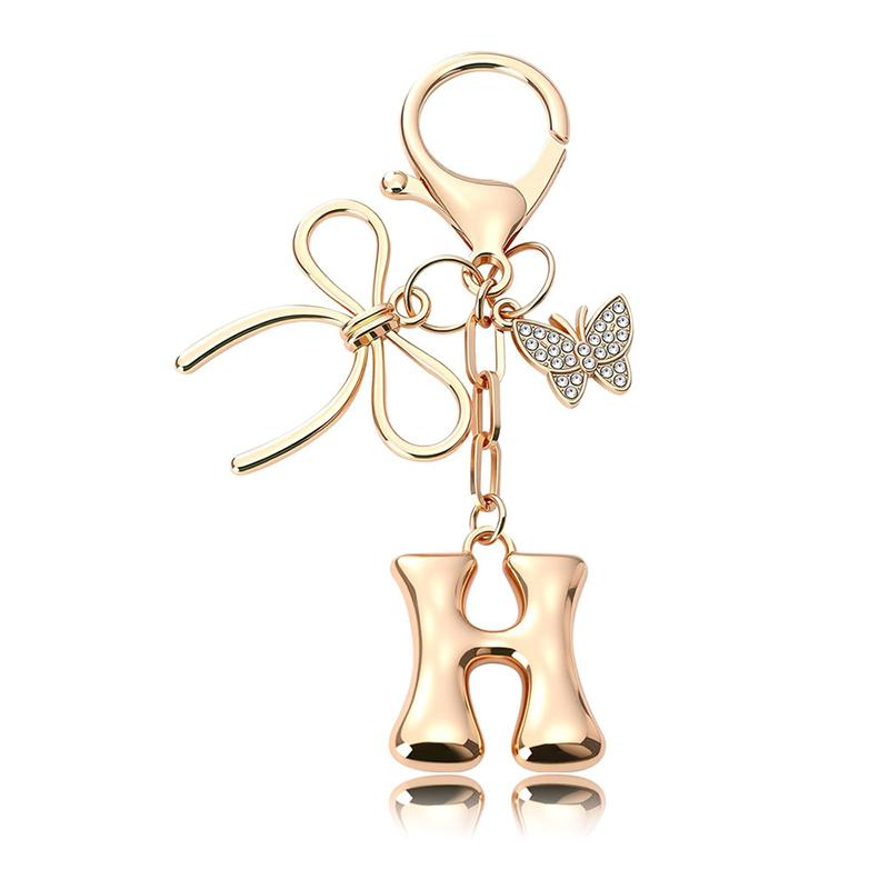 Chaveiro Fashion Borboleta Letra A-Z Feminino Menina Brilhante Fofo Mochila Chave de Carro Acessórios Cordão Pingente de Metal com Letra Presente