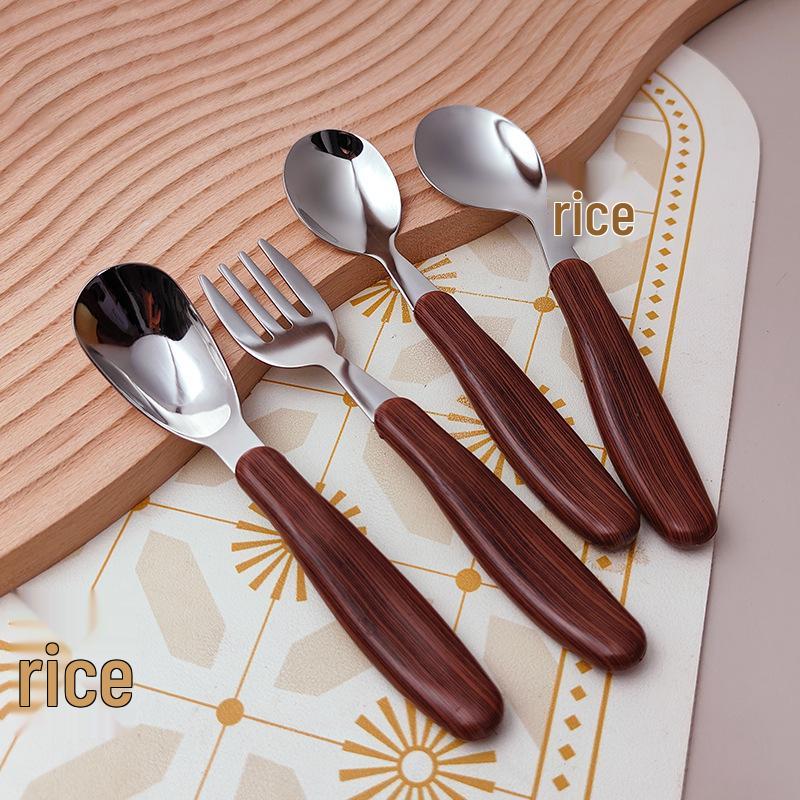 304 Stainless Steel Wood Grain Cutlery with Wooden Handles - Steak Knife, Dessert Spoon, and Fork Set
