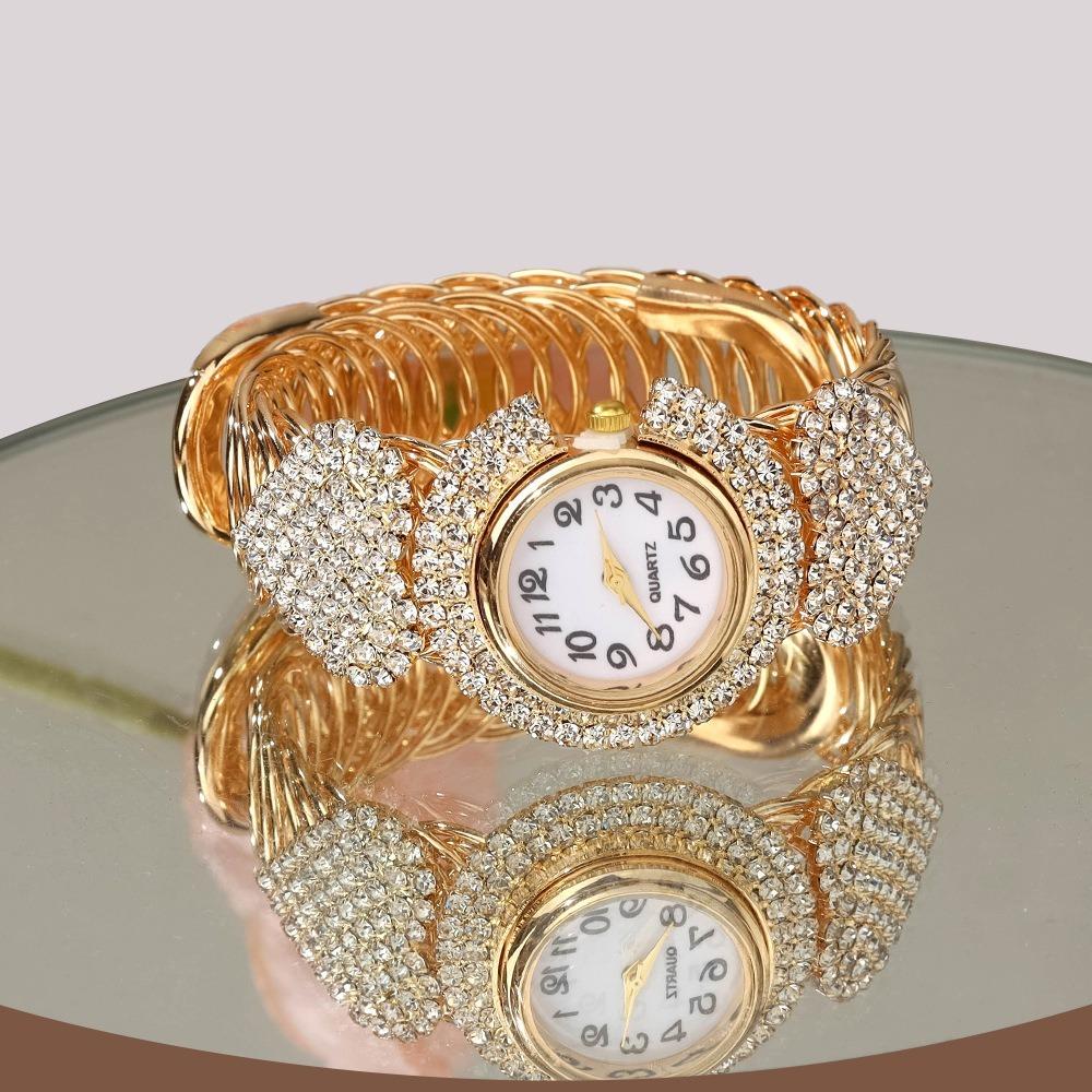Elegant Quartz Zircon Wrist Watch Clock Open Bangle Watches Personality Crystal Watches Women