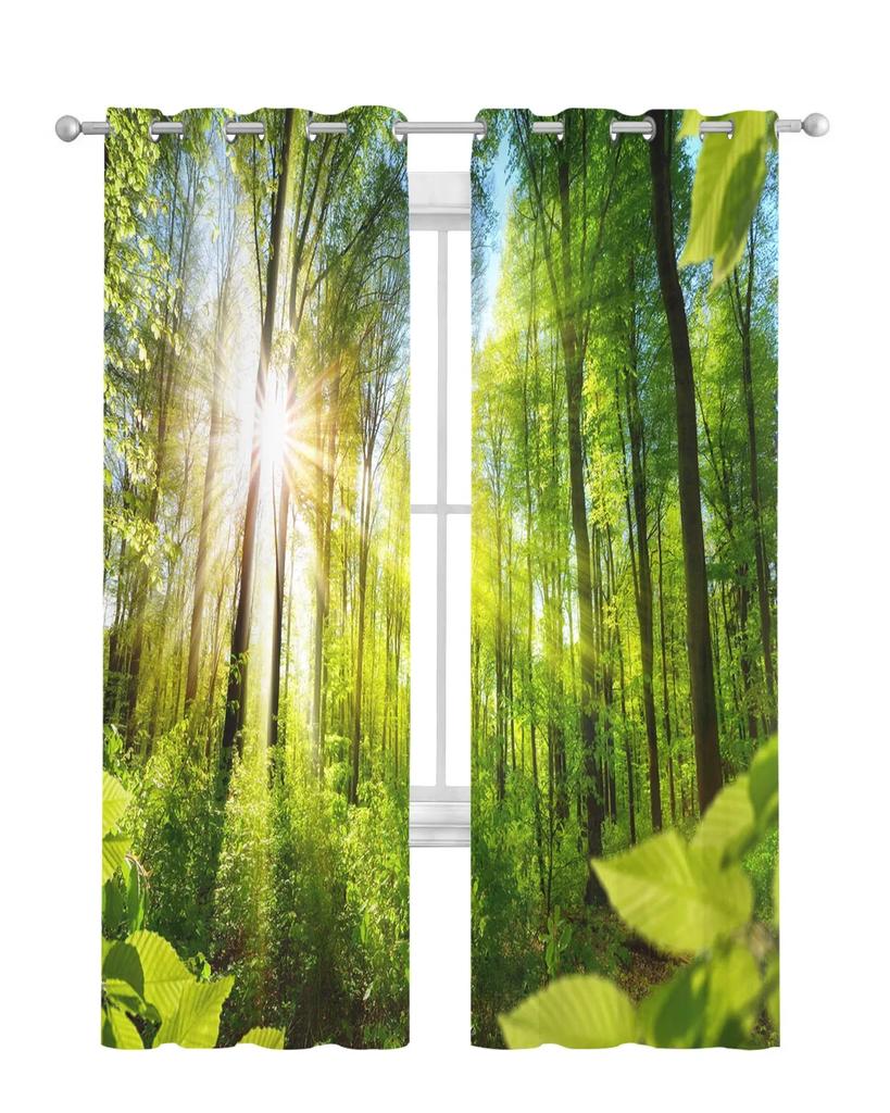 Zelený les Slunce Přírodní krajina Tyl Průsvitné Okenní Závěsy do obývacího pokoje Ložnice Moderní Voál Závěsy Organza Závěsy