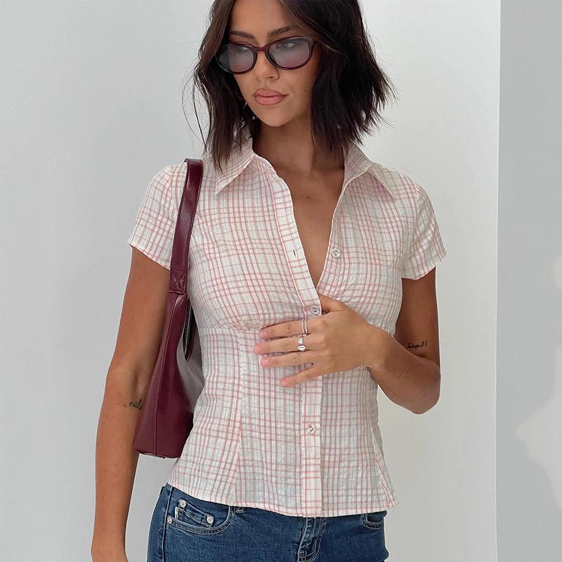 

Рубашка в клетку на лацканах S розовый