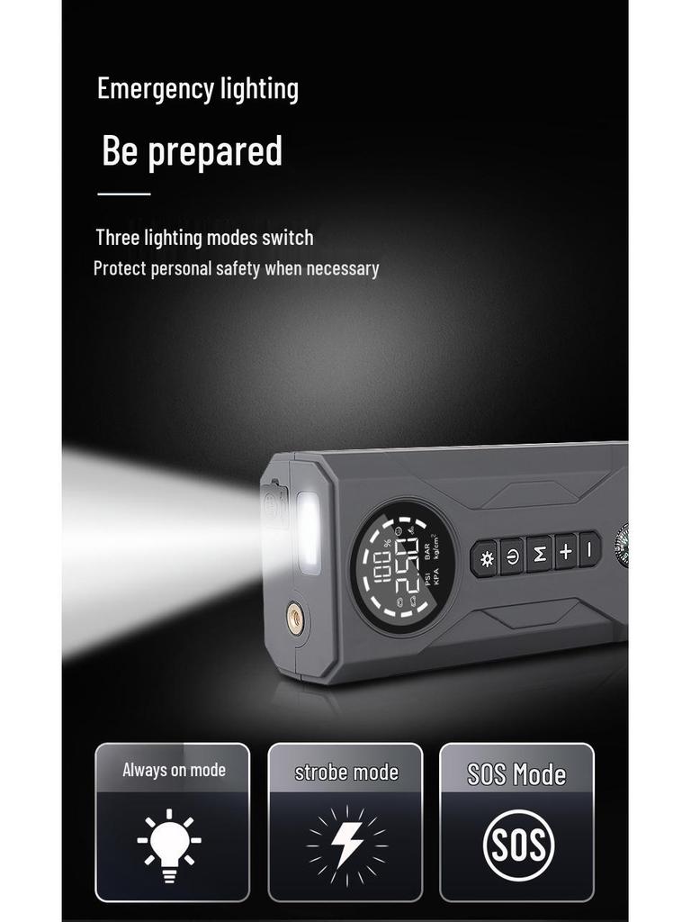 Portable All-in-One Car Jump Starter and Power Bank with Inflator