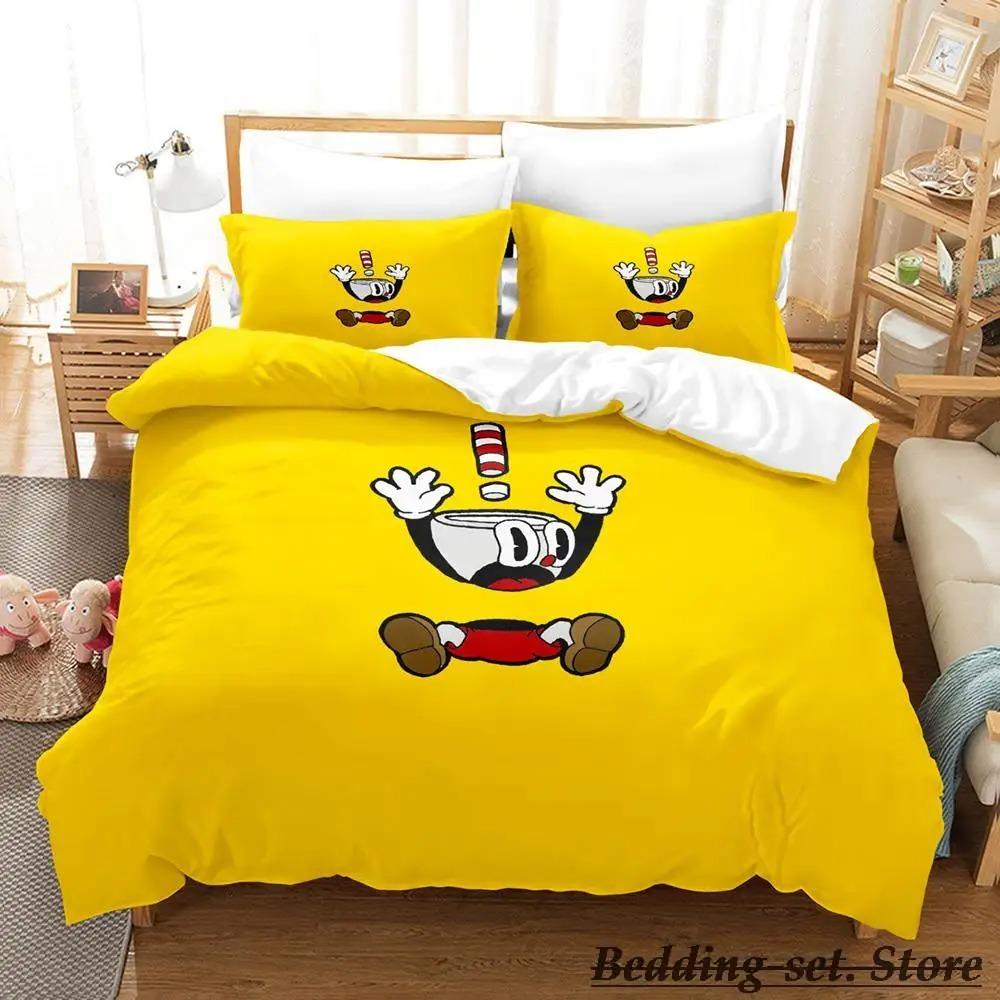Kawaii Cuphead Mugman Beddengoed Set Eenpersoons Twin Volledig Queen King Size Bedset Volwassene Kind Slaapkamer Dekbedovertrek Sets Anime Spel Bed