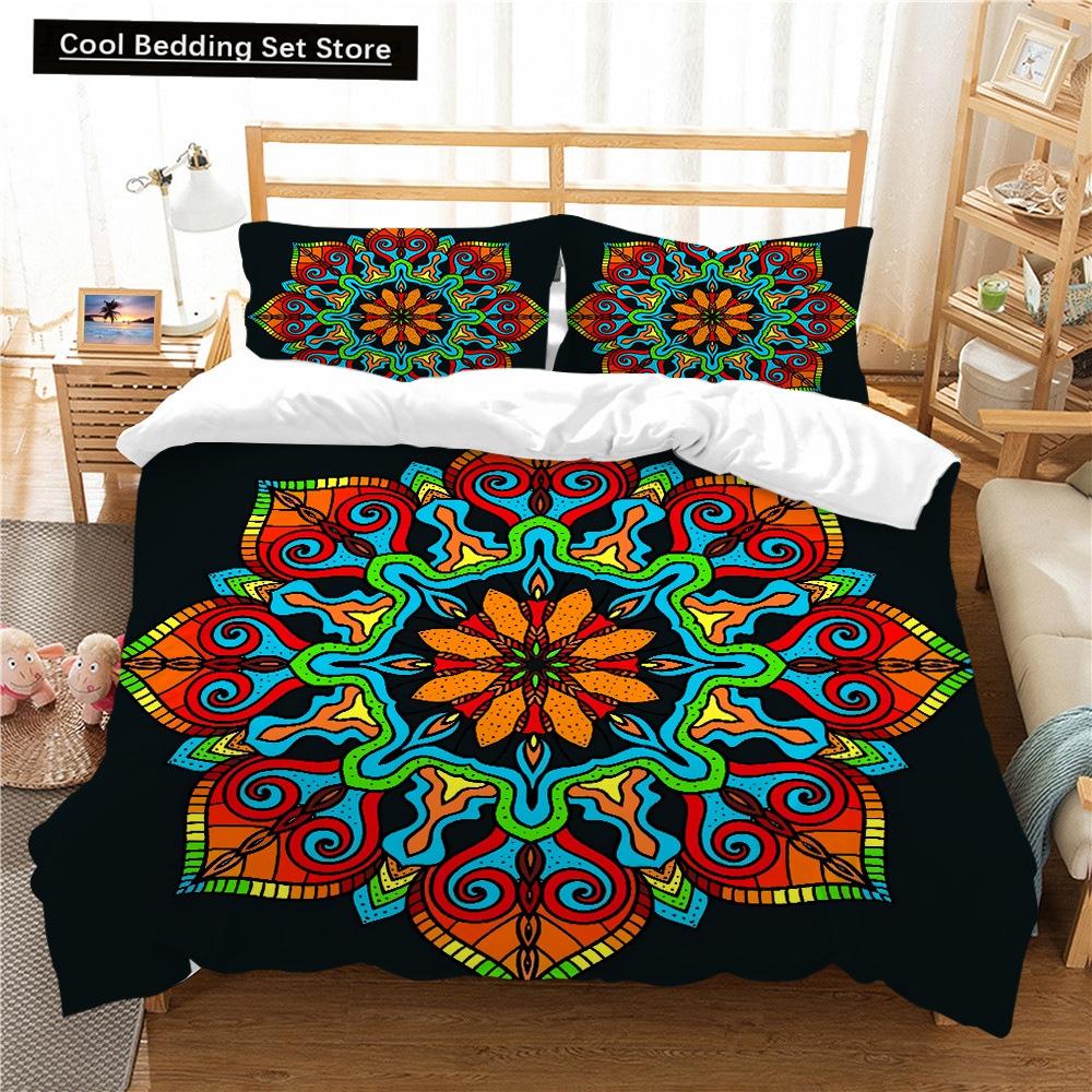 Bohemian Lotus King Queen Duvet Cover Boho Mandala Bedding Set For Kids Teens Adults Exotic Flowers 2/3Pcs Polyester Quilt Cover