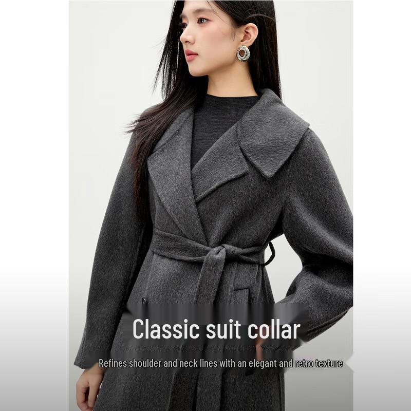 

Qiushui Yiren Elegant 100% Lambswool Lapel Winter Coat L