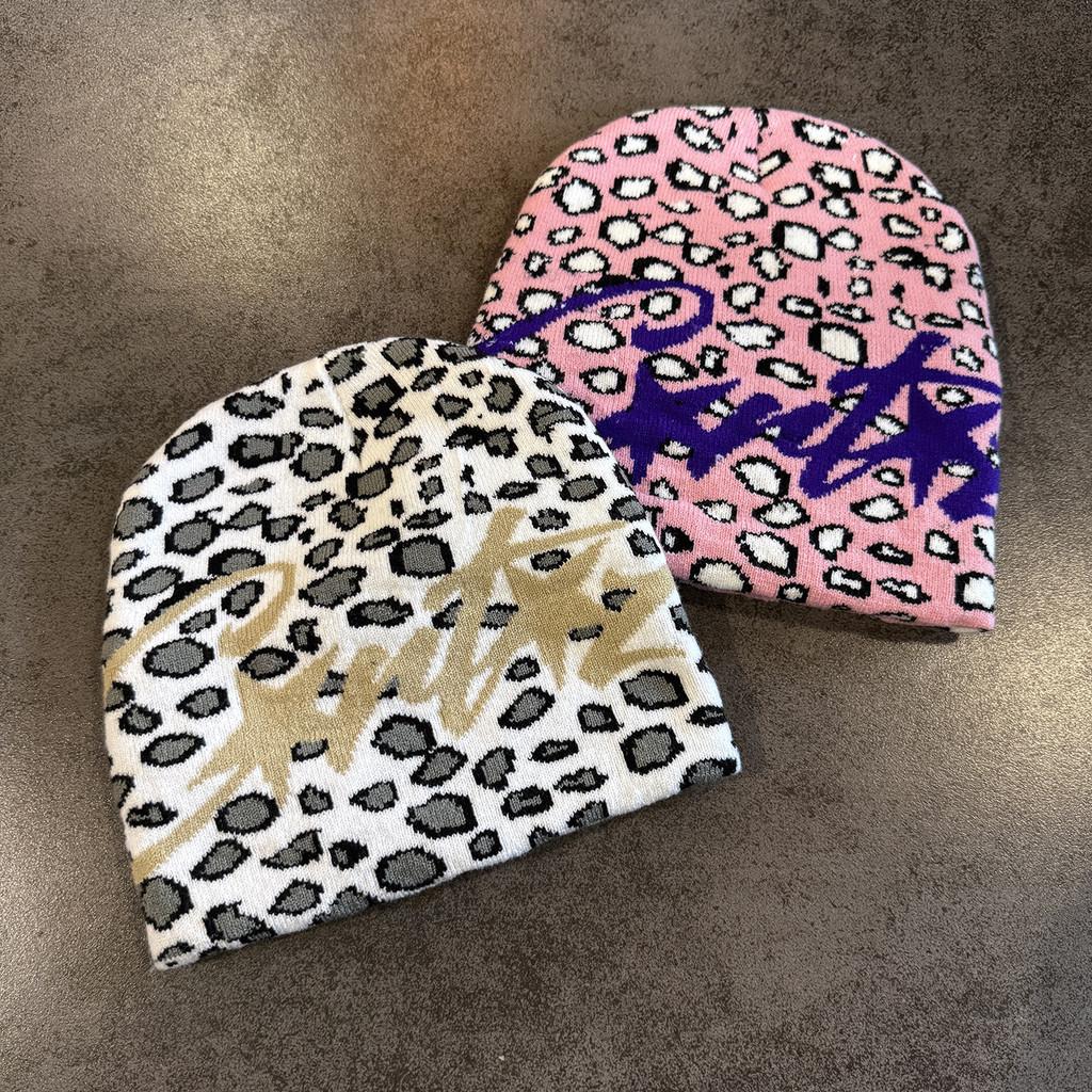 Leopard Letter Print Knitted Hat With Warmth For Winter Streetwear Fans