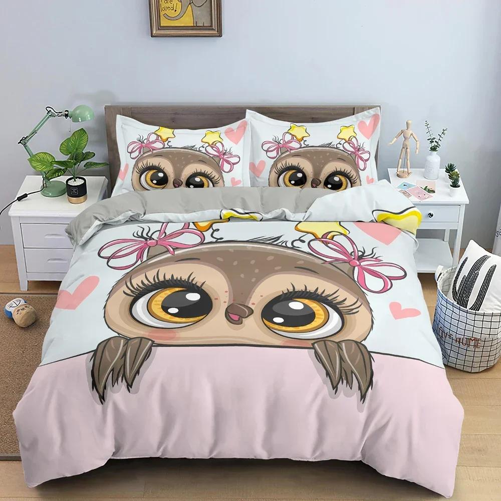 

3D Print Cartoon Owl Cute Animals Comfortable Duvet Quilt Cover Pillowcase Bedding Set Children Bedroom Decoration Home Textile 70x133cm 2pcs