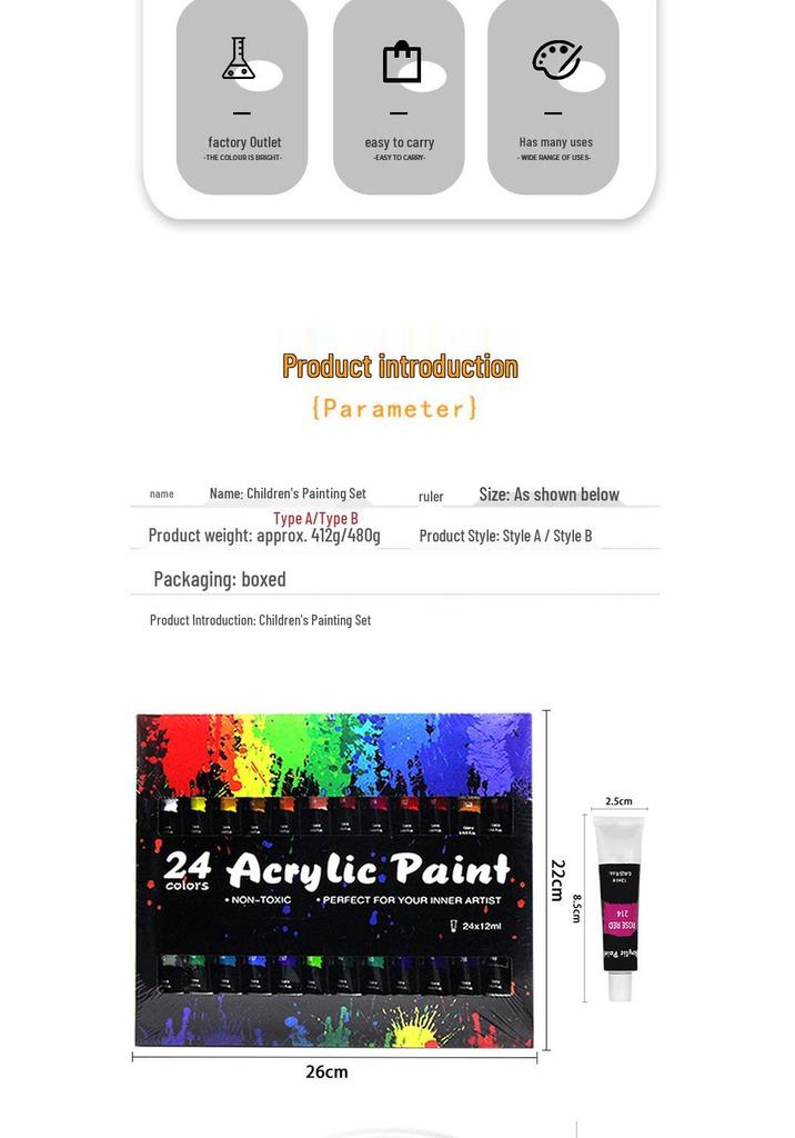 24-Color Acrylic Paint Set with 10 Brushes and Oval Palette
